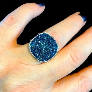Blue Cocktail Ring, Sz7, Stainless Steel